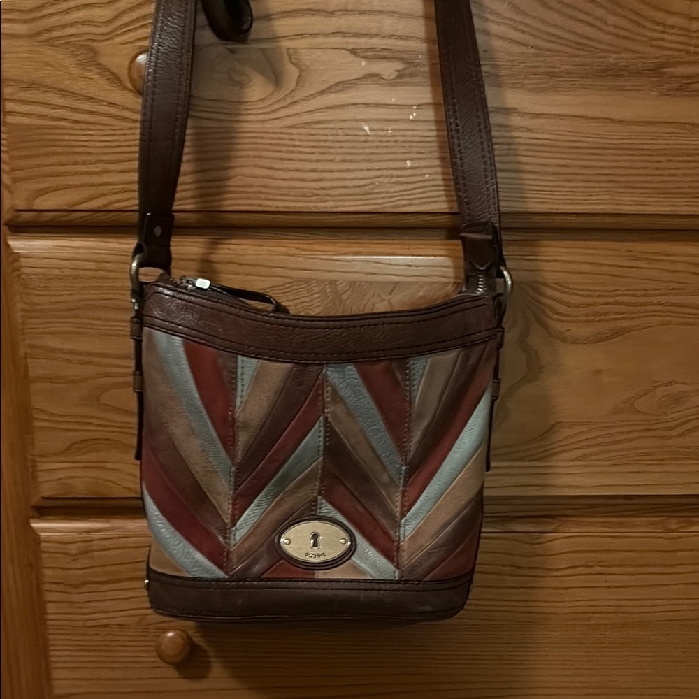 Fossil Chevron Leather Bag - Brown, Red, Green